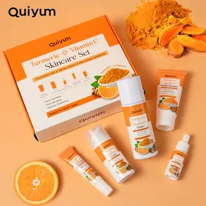 QUIYUM Turmeric Skincare Set - 5-piece set, including facial cleanser, toner, essence, eye cream, moisturizer,deep hydration, highlighting skin radiance, firming the skin. Suitable for both men and women.