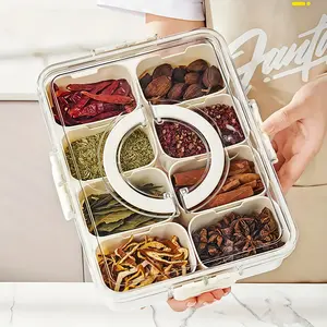 Kitchen Divided Serving Tray with Lid and Handle - Snackle Box Charcuterie Container for Portable Snack Platters - Clear Organizer for Spice Candy Fruits Nuts Snacks - Perfect for Kitchen Party Entertaining Vegetable Storage Box Home Supplies