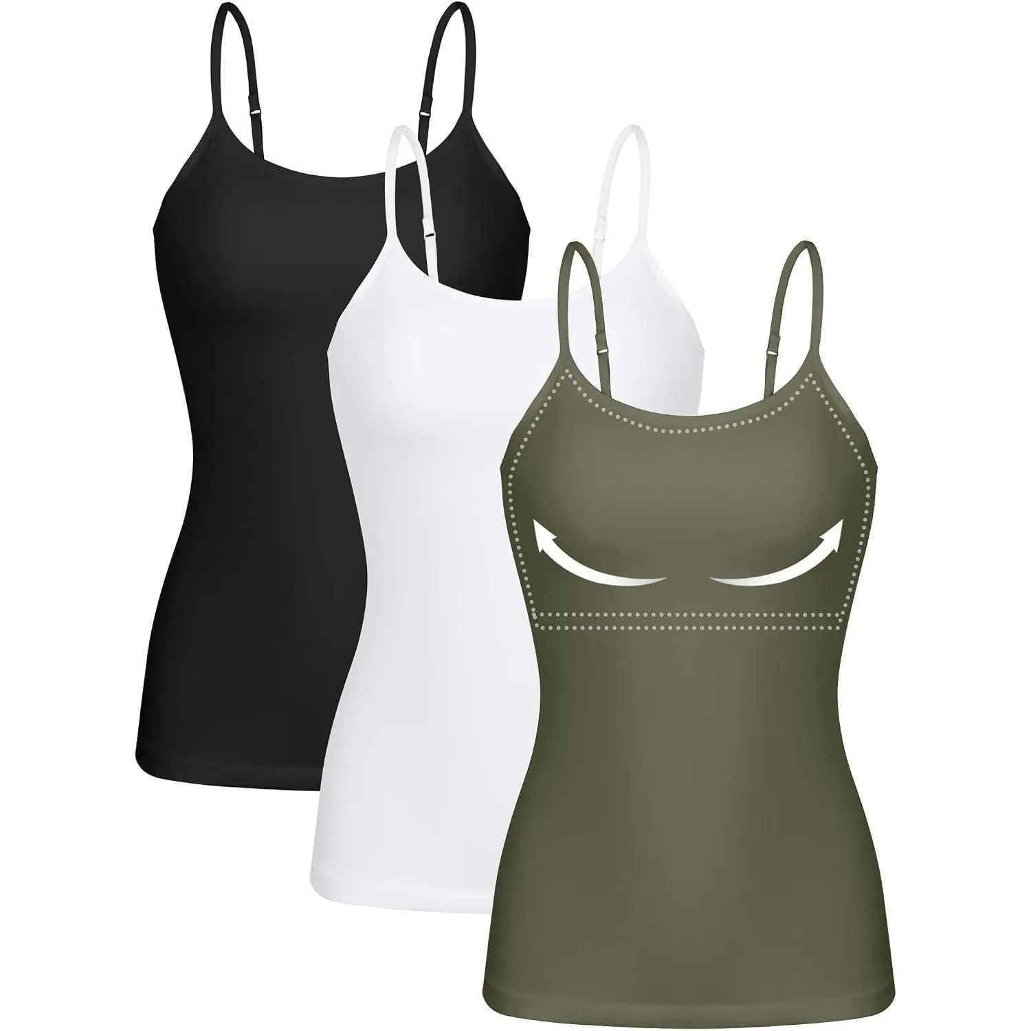 Women 3 Pack Cotton Camisoles with Shelf Bra Adjustable Spaghetti Strap Tank Tops