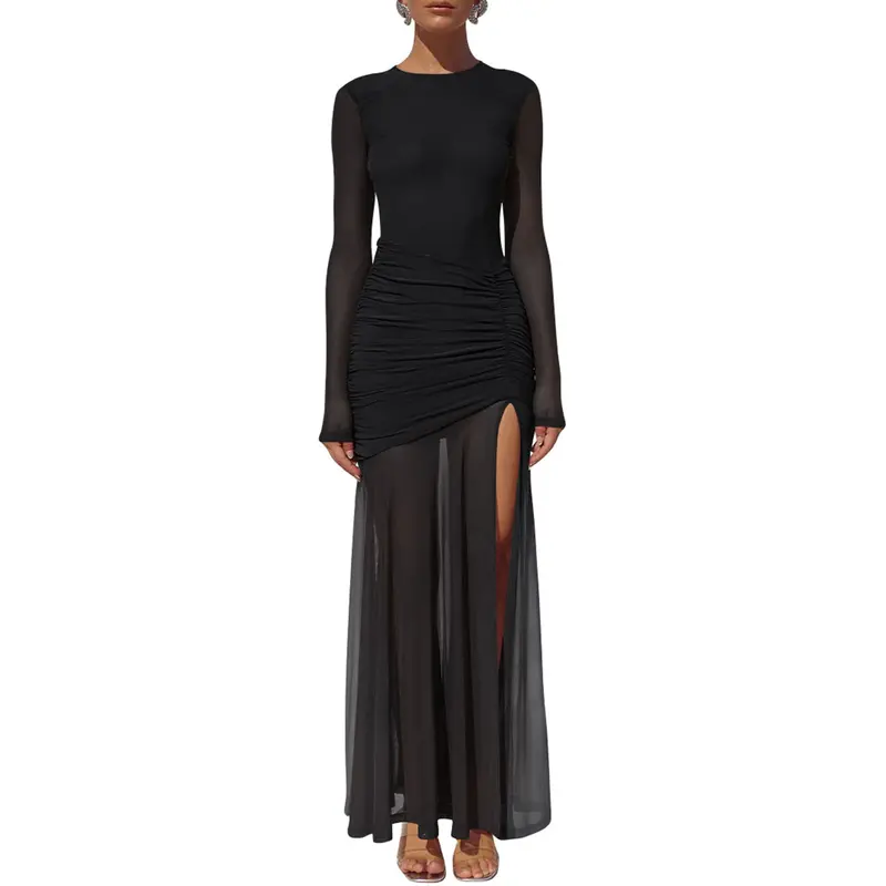 black long sleeved maxi dress Long Sleeve Embellished Backless Maxi Dress in Black - 12 main image 1