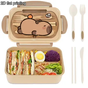 Multi-Compartment Bento Lunch Box with Adorable Capybara Theme |   Square PP Food Container for School, Work, and Picnics, Perfect for On-The-Go Meals with Cute Animal Cartoon Print, Hand Wash Care