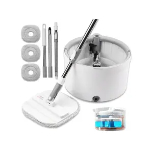 Spin Mop And Bucket Set With Separation Dirty And Clean Water System Self Wringing Square Mop And Bucket With 3 Washable Microfiber Pads 360 Rotating Clean Mop For Home Cleaning (Mop Set With 3 Pads)