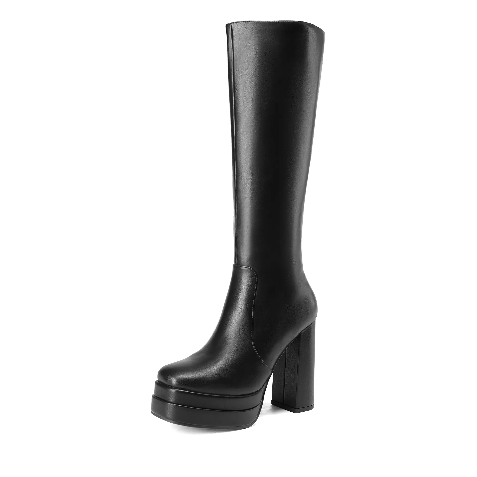 Dream Pairs Women's Alternative Style Knee-High Boots, Chunky Platform Patent Leather Block High Heels with Side Zipper for Party, Footwear, Stylish, Padded