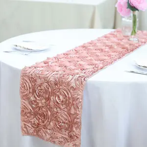 Rosette Satin Table Runner 14"x108" Dusty Rose - Grandiose Fabric Table Decor