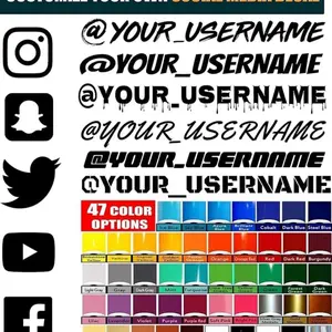 Custom Vinyl Decal - Personalized with Your Username - 47 Color Options Available - Social Media Icons Included