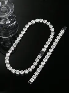 Men's and Women's Rhinestone Cuban Chain Necklace Set, Full Diamond Square Design, Street Party Jewelry, Unique Gift Idea