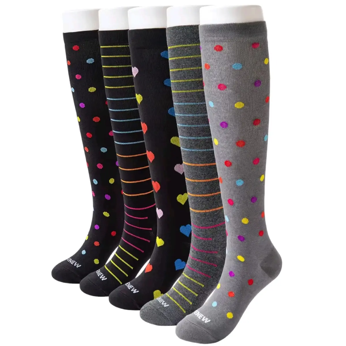 Renew Wellness Cotton Compression Socks for Women & Men 15-20mmHg - 5 Pairs Knee High Support Socks for Nurses, Pregnancy, Travel, Post-Op Recovery & Leg Swelling Relief (Medium)
