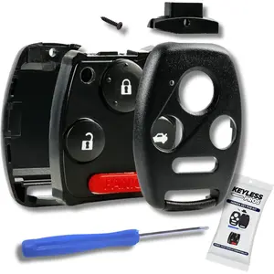 4-Btn Shell Kit & Gut Case, Keyless Remote Key Fob Replacement For 2003-2012 Accord, 2006-2013 Civic EX, 2009-2015 Pilot, NO Cutting Required