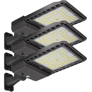 3-PACK 1500- Watt Equivalent 300-Watt Integrated LED Bronze Parking Lot Area Light 5000k Daylight Arm Mount IP65 Waterproof 110-277V Dusk to Dawn Photocell Sensor Outdoor Work From Low Maintenance Bright