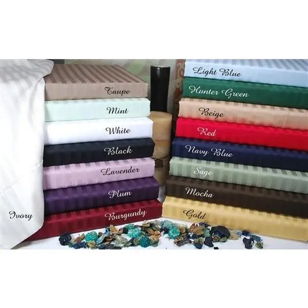 212 MAIN Cal.King Egyptian Cotton Sheet Set, 300 Thread Count, White Stripe Pattern