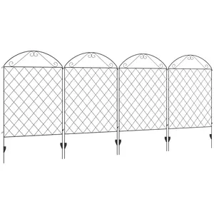 Outsunny Garden Fence, 4 Pack Steel Fence Panels, 11.5' L x 43" H, Rust-Resistant Animal Barrier Decorative Border Flower Edging for Yard, Landscape, Patio, Outdoor Decor, Curved Vines