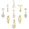 FIASASO 9 Pcs Belly Button Ring - Surgical Stainless Steel CZ Belly Rings Clicker Belly Piercings for Women Navel Piercing Jewelry Pack
