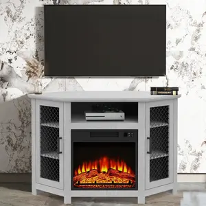 45" Corner Electric Fireplace TV Stand Console with 18" Insert Fireplace & 2 Metal Mesh Doors