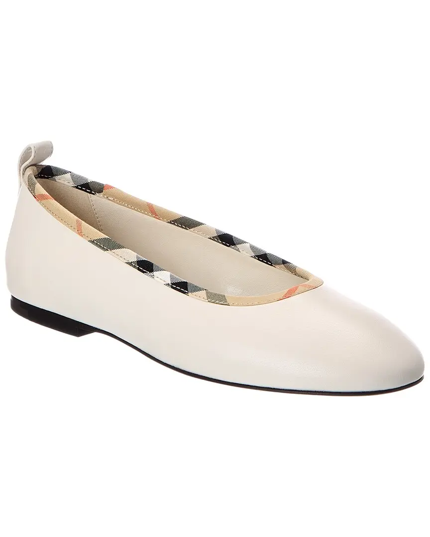 Burberry Check Trim Leather Ballerina Flat