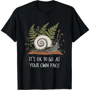 It's Ok To Go At Your Own Pace" Snail T-Shirt, Cute Garden Snail Tee, Motivational Casual Top For Women
