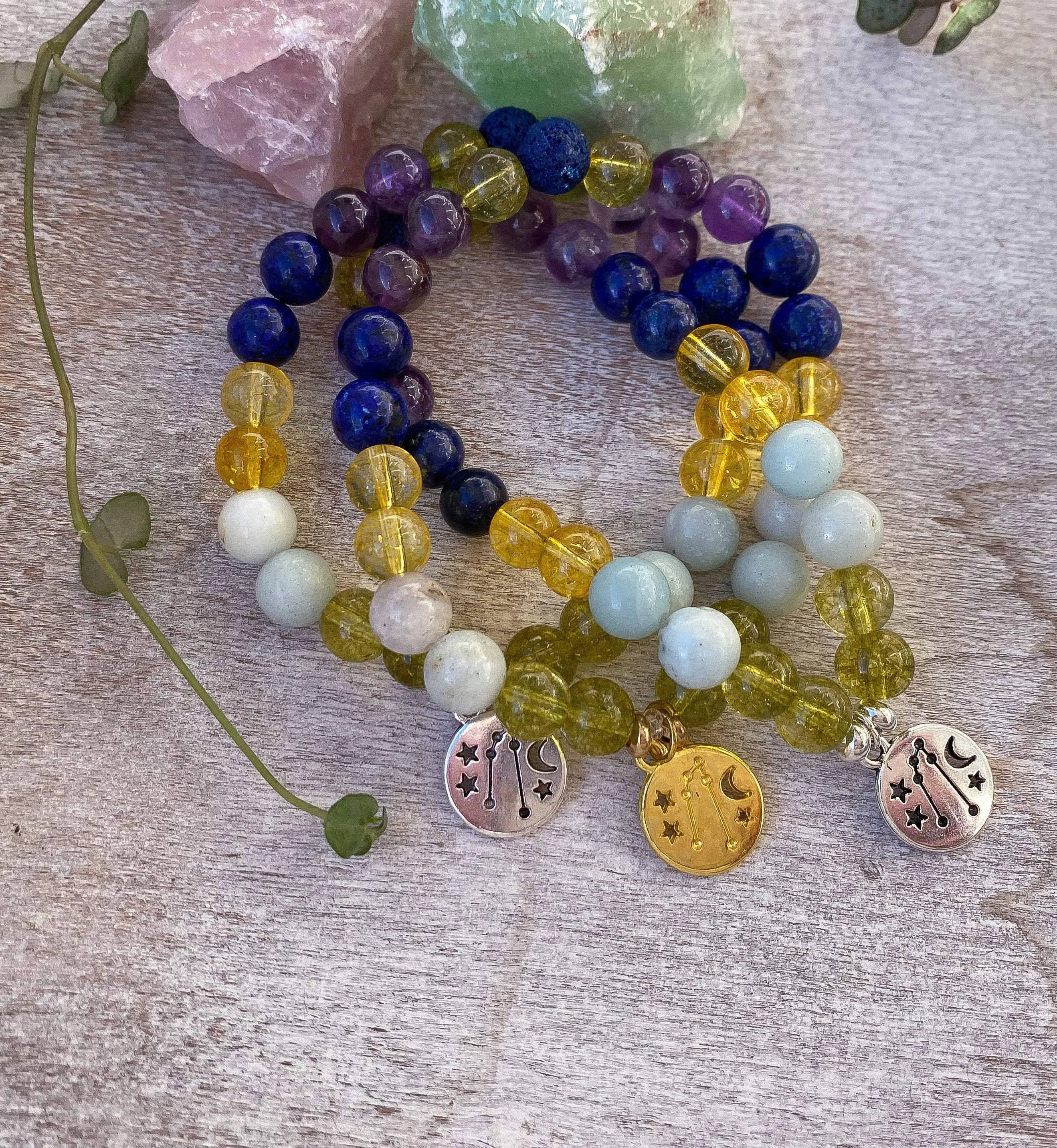 Zodiac Bracelet, Virgo, 8 mm Gemstone, Peridot, Lapis Lazuli, Citrine, Amazonite, Amethyst, August, September Birthday, Sun sign