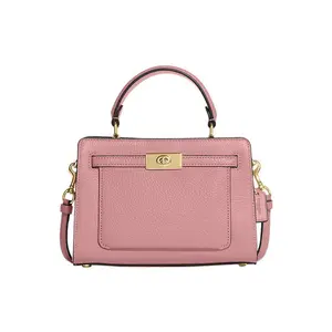 COACH Pebbled Leather Tote with Gold Logo Lock for Women in Pink