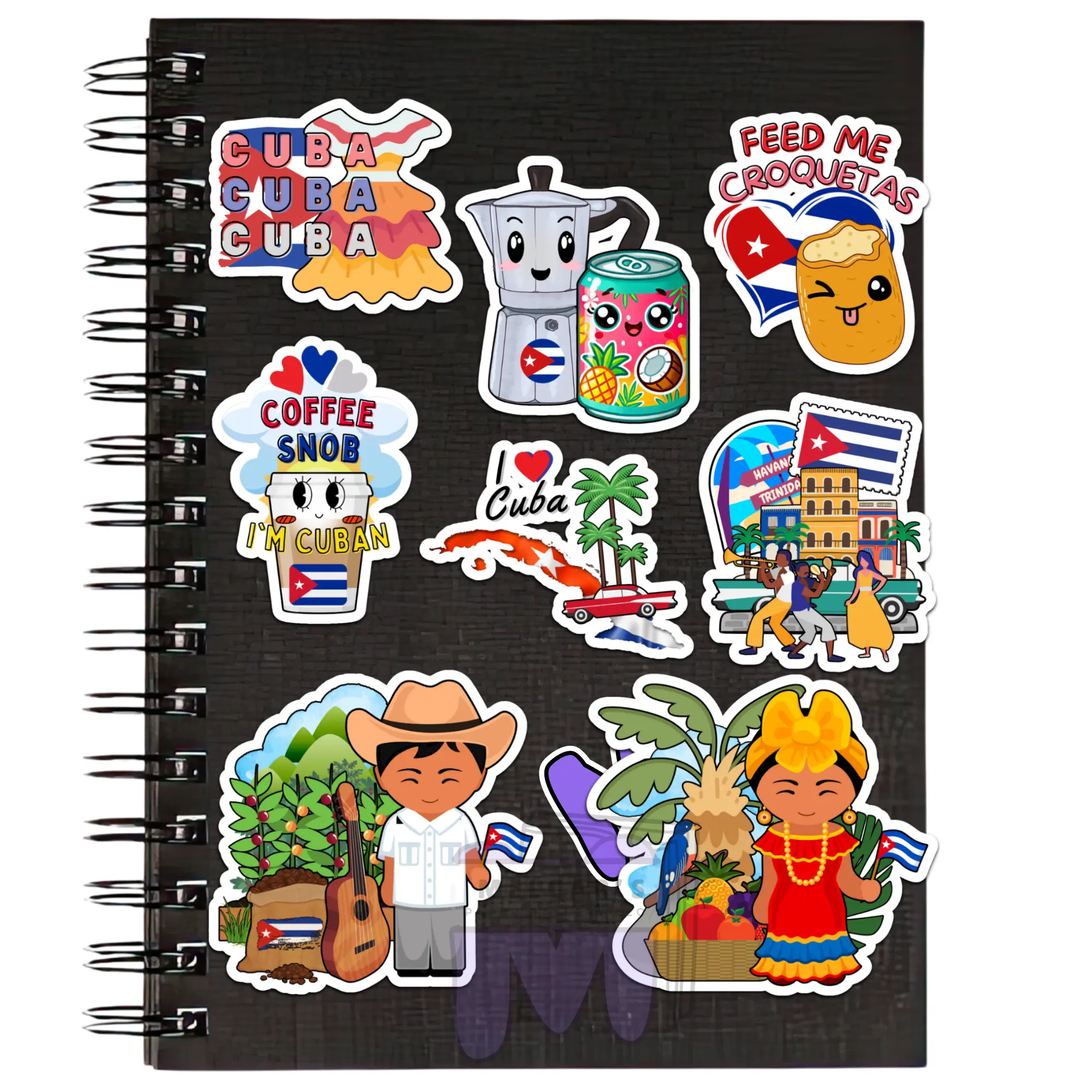 Waterproof Cuban Sticker Set of Eight (8) Large Decals | Florida gifts, stickers for teachers, students, water bottles, laptops, outdoors/indoors