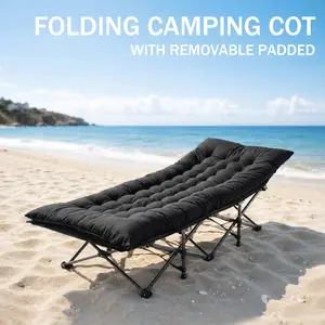Folding Camping Cot with Removable Padded Mattress, Portable Outdoor Sleeping Cot for Adults, Heavy Duty Foldable Bed with Carry Bag for Camping, Home & Office
