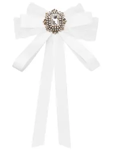 INSPIRE CHIC Women's Bow Brooch Long Webbing with Lace Trim Elegant Ribbon Brooch