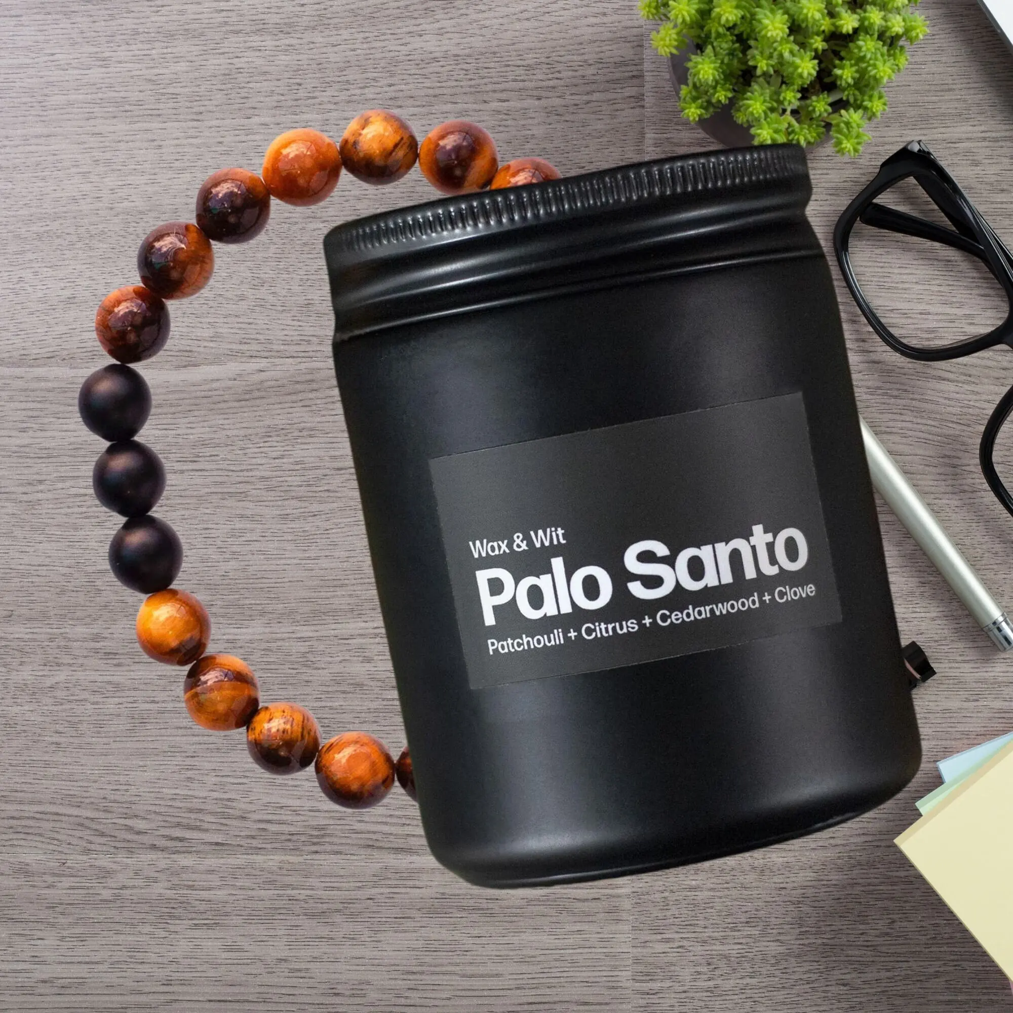 Candle + Bracelet Gift, Candles for Men, Jewelry for Men, Man Candles, Palo Santo Candle, Masculine Candle, Bathroom Candle - 9oz