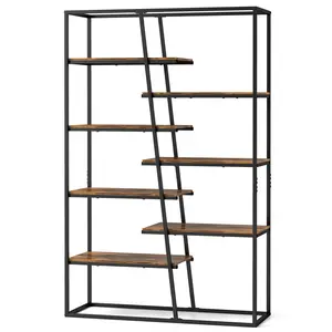COSTWAY - 71-Inch 7-Tier Industrial Etagere Bookcase with Heavy-duty Metal Frame-Rustic Brown
