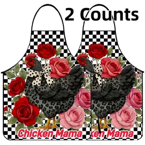Chicken Mama Floral Print Polyester Aprons, Chicken Pattern Apron, 2 Piece Set Unisex Cooking Apron,Valentine's Day Gift, Christmas Gift, Winter Apron for Women,Nails Design Tool, Nail Tech,GIft for Chicken Lover