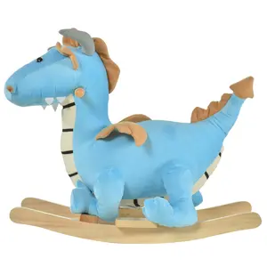 Kids Plush Ride-On Rocking Horse Toy Dinosaur Ride Rocking Chair with Realistic Sounds for18-36 Months Gift for Christmas Day Birthday, Blue