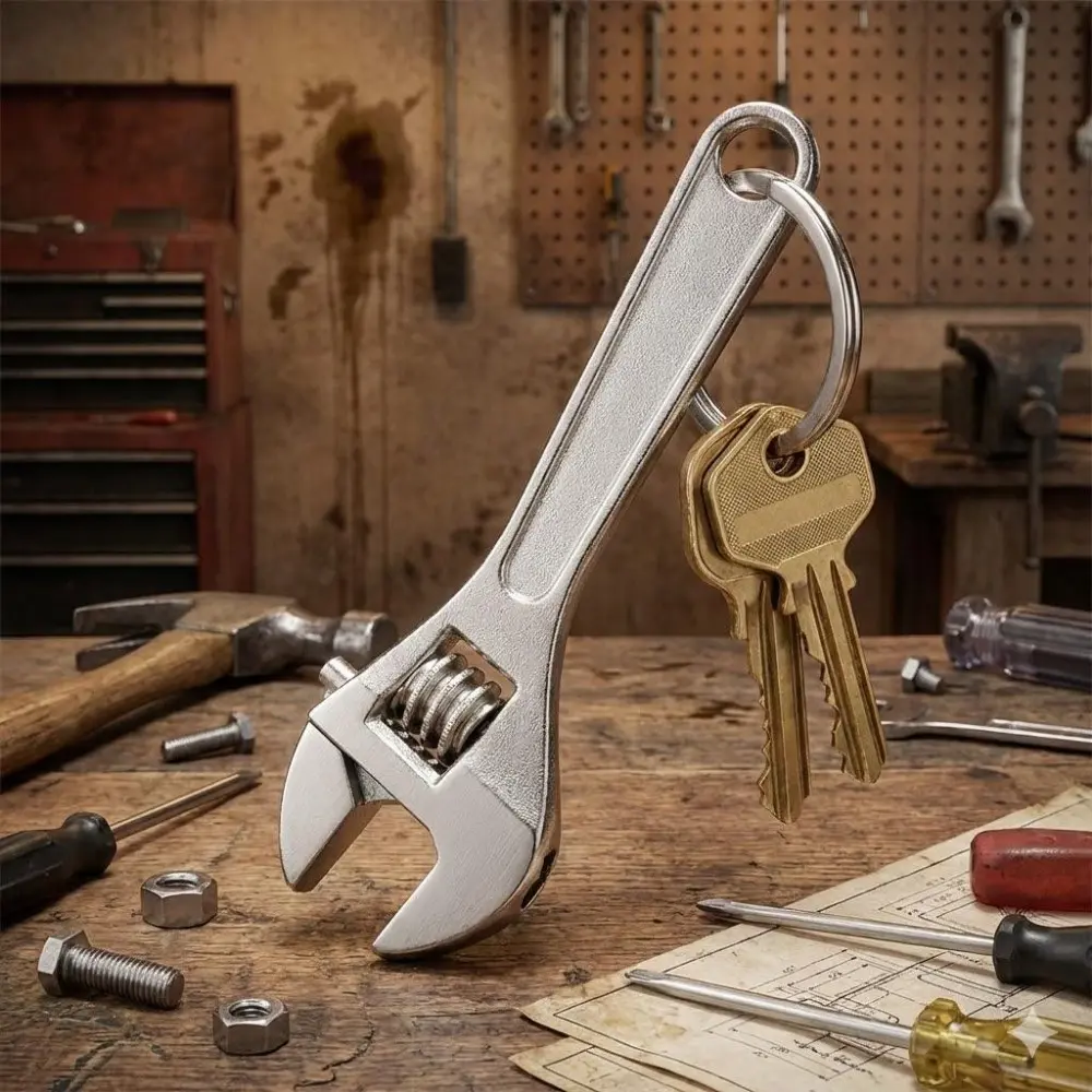 Heavy Duty Mechanic Keychain Industrial Style Metal Car Repair Tools Wrench Key Ring Accessory Unique Hardware Key Holder For Men
