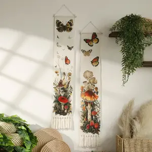 Butterfly & Floral Pattern Tassel Hanging Decor, 2 Counts/set Boho Style Wall Hanging Tapestry, Wall Art Decor for Home Living Room Bedroom, Interior Wall Decor
