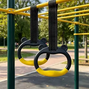 Adjustable Bear Shape Gymnastics Rings Set, Home Swing Ring, Indoor Outdoor Multi-Functional Training Ring, Playground Expansion, Non-Slip Handle