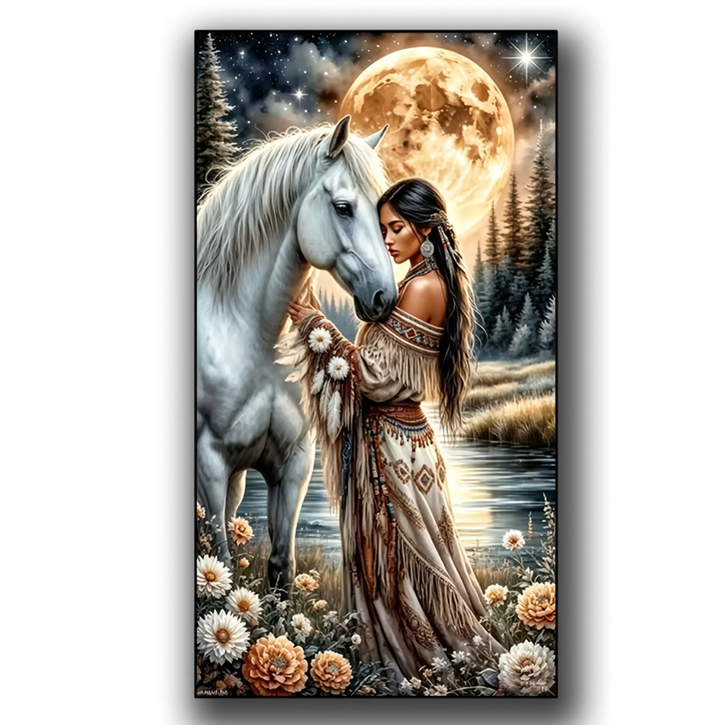 Large Size Indian Woman and Horse Diamond Painting Kits for Adults, DIY 5D Diamond Art Kits,Full Drill Diamond Dots for Beginner, Gem Art and Crafts,Diamond Mosaic kits, Home Decor 15.7x31.5inch