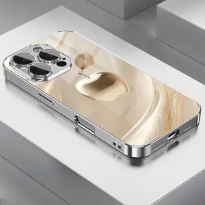Creative Gold Crystal Apple Pattern Plated Glass Phone Case with Lens Protection for iPhone 17 16 15 14 13 12 11 X XS XR Pro Max Plus Air Collection, Ideal Birthday or New Year Gifts for Friends, Family and Loved Ones