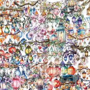 Lantern Pattern Sticker, 50pcs/set Colorful Self Adhesive Decorative Stickers, DIY Decals for Water Bottle, Laptop, Phone Case, Scrapbooking, Journal Making, Cover