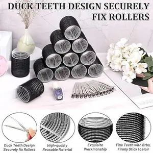 24 Pcs Large Hair Rollers Set – 12 Jumbo Rollers + 12 Clips for Long Thick Hair – Volumizing Curlers for Big Blowout Look – Black