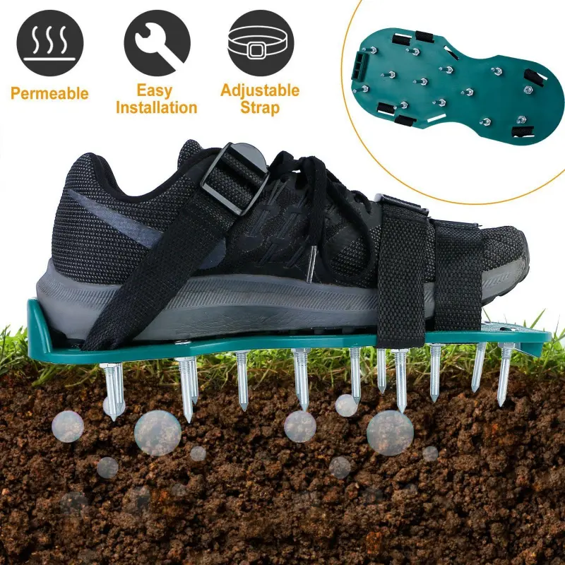 1Pair Lawn Aerator Shoes Grass Aerating Spike Sandal Heavy Duty Aerator Shoes w/ Adjustable Straps for Lawn Garden,summervibes