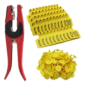 Cattle Ear Tags Numbered 001-100 With Pliers  Plastic Livestock Animal Tag For Cows Goats Pigs Earring Tagger (yellow)