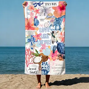 Christian Faith Jesus Collage Beach Towel | Inspirational Text & Ocean Creatures Mixed-Media Microfiber Towel, Extra Large, Quick-Drying Scripture Swim Towel – Spiritual Religious Bible Gift, Sand-Free Yoga/Gym Towel
