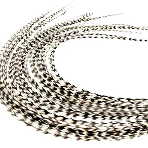 Real Black & White Grizzly Color Feather Hair Extensions Clip-In DIY Kit (21 Pc) | 8”-14” length | Boho Festival + Western Cowgirl Hair | Heat Safe, No Damage, Salon Quality