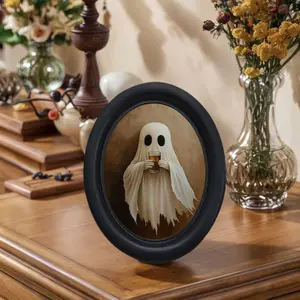 Vintage Ghost Drinking Coke Wall Decor, Gothic Victorian Style 3D Wooden Wallpaper, Handmade Photo Transfer Print, Halloween Christmas Thanksgiving Decoration