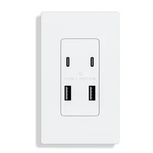 BRILLTECH USB Receptacle Outlet - 4.8A USB C & USB A High Speed 4 USB Wall Charger Ports, Vertical Multi-Plug Socket, Electrical AC Replacement, Screwless Wall Plate Included - White