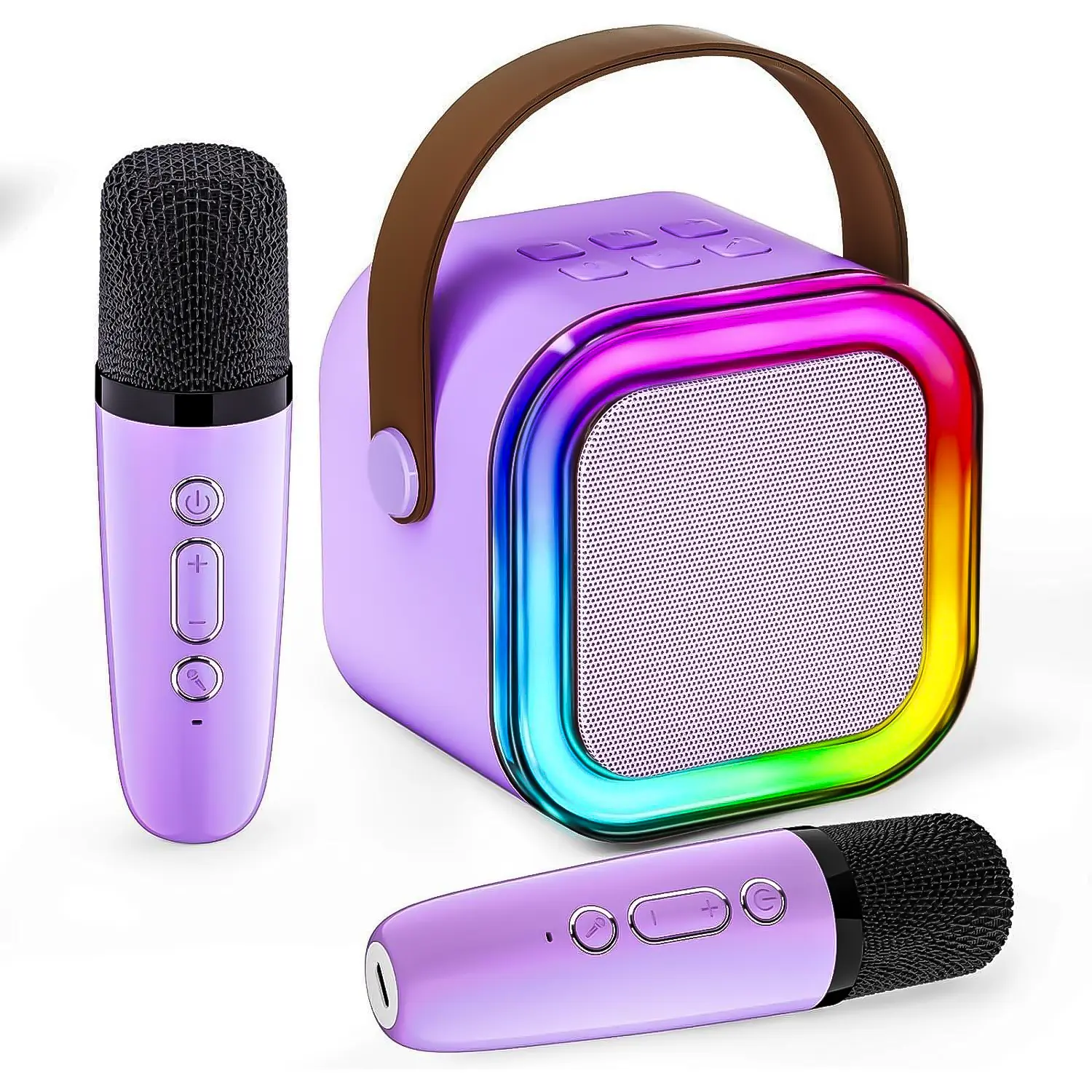 Macaron Color Portable Bluetooth Speaker with 2 Wireless Microphones, Cute Karaoke Bluetooth Speaker with RGB Lights, Karaoke System, Stereo Subwoofer Audio Equipment, Best Gift and Audio Equipment for Kids and Adults Over 4 Years Old tiktokshopspringglow