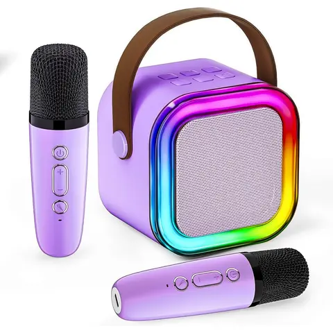 Macaron Color Compact Mini Portable Bluetooth 5.3 Speaker with 2 Wireless Mics, RGB Lights, Stereo Sub Punch, Karaoke System, Included Batteries, Auto Connect, Instant Link, Best Gift for Kids & Adults for Birthdays, Christmas, 2-Mic Party Fun