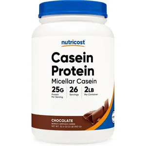 Nutricost Casein Protein Powder 2lb Chocolate - Micellar Casein, Gluten Free, Non-GMO