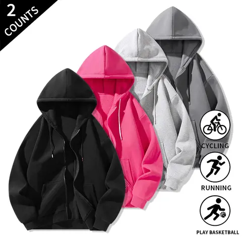Men's 2-Pack Oversize Vintage Retro Grunge Hoodie Jackets, Chic Minimalist Basics, Loose Fit, Skater-Hip Hop Streetwear, for Outdoor & Everyday Casual Use