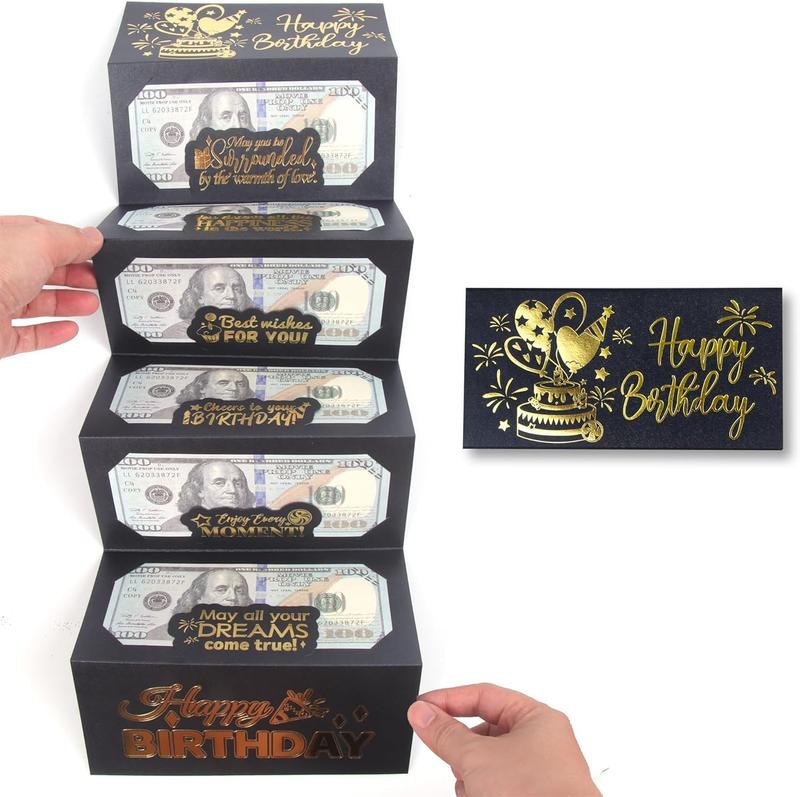 4Pack Birthday Dollar Folding Black/Pink Envelopes Gold Stamping Gift Pack with 6Slot DIY Holiday Cash Envelopes for Party Festive Decorations Money Birthday Cards with Envelopes Surprise Birthday Gifts Valentine's Day Gifts Christmas Gifts Party Supplies