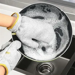 2pcs  Multipurpose Silver Wire Dishwashing Gloves Rags for Wet and Dry, Steel Wire Miracle Cleaning Cloth with Glove Shape, Waterproof Lining Kitchen Gloves, Non-Scratch Wire Dish Gloves Cloths for Washing Dishes, Kitchen Cooktops, Counters, Sinks.