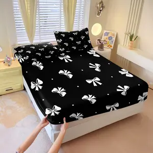 Fresh white bedding set with bowknot print,Includes 1 Fitted Sheet & 2 Pillowcases without Filler,Sweet and gentle,Soothing and elegant,Suitable for all seasons,A great addition to your home,Multiple styles available.