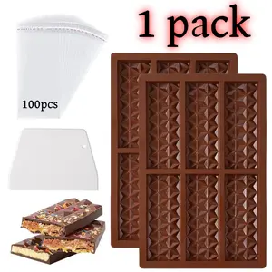 2 Pack Chocolate Mold Deep Candy Bar Molds Diamond Pattern Big Chocolate Bar Mold with 100 Pcs Bags and Scraper Food Grade Silicone Candy Bar Mold for Homemade Chocolate, Candy Bars, and Baking