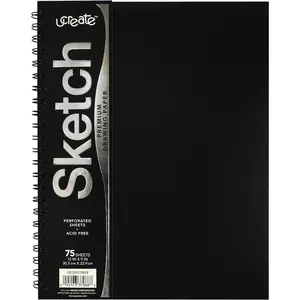 Premium Poly Cover Sketch Book, Heavyweight, 9" x 12", Black, 75 Sheets